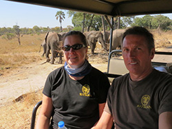 Jennifer Ritman and Andy Brinkworth with elephants